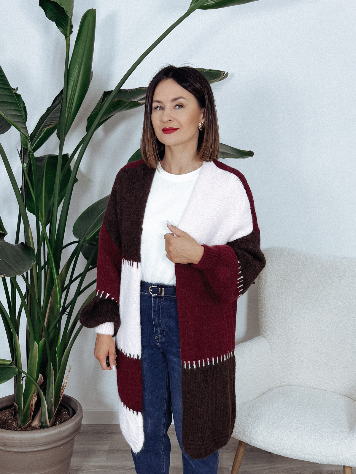 Długi kardigan bordowo-brązowo-różowy SOFT - PRE ORDER zdjęcie 2