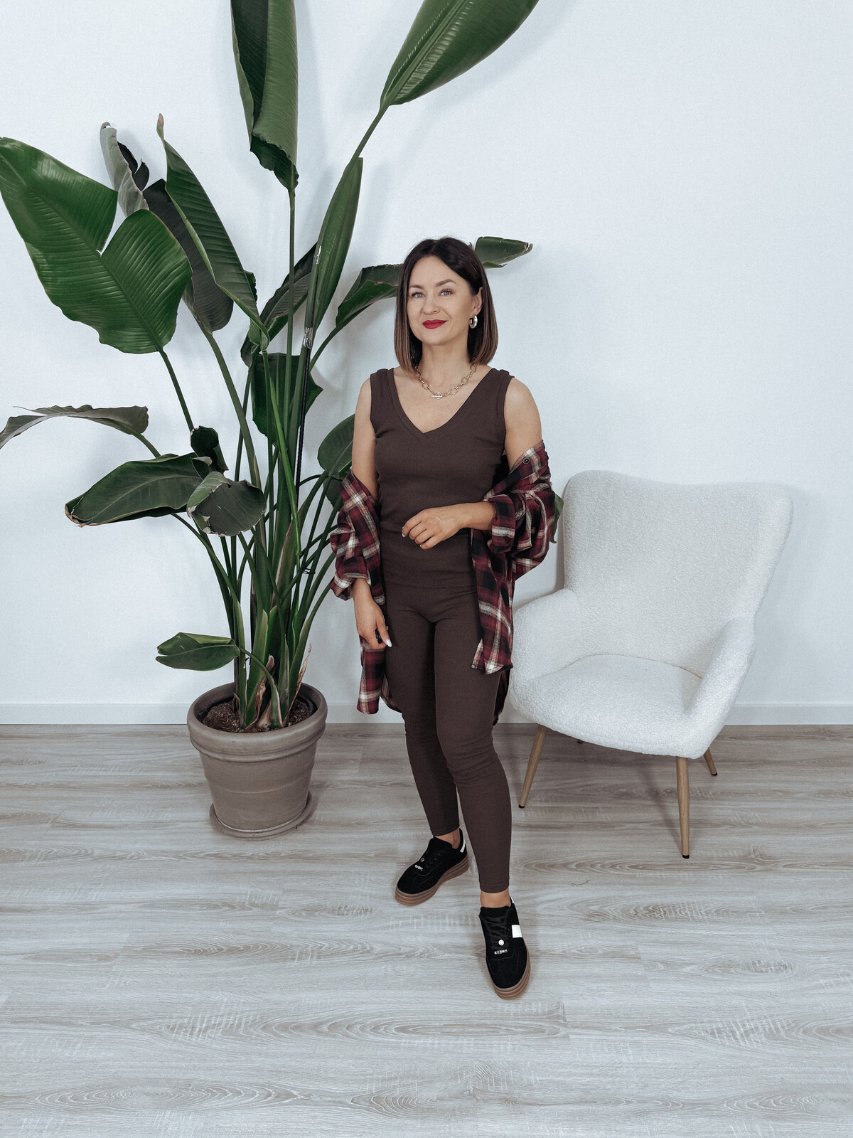 Legginsy z bawełny prążkowanej czekoladowe TIZO zdjęcie 3