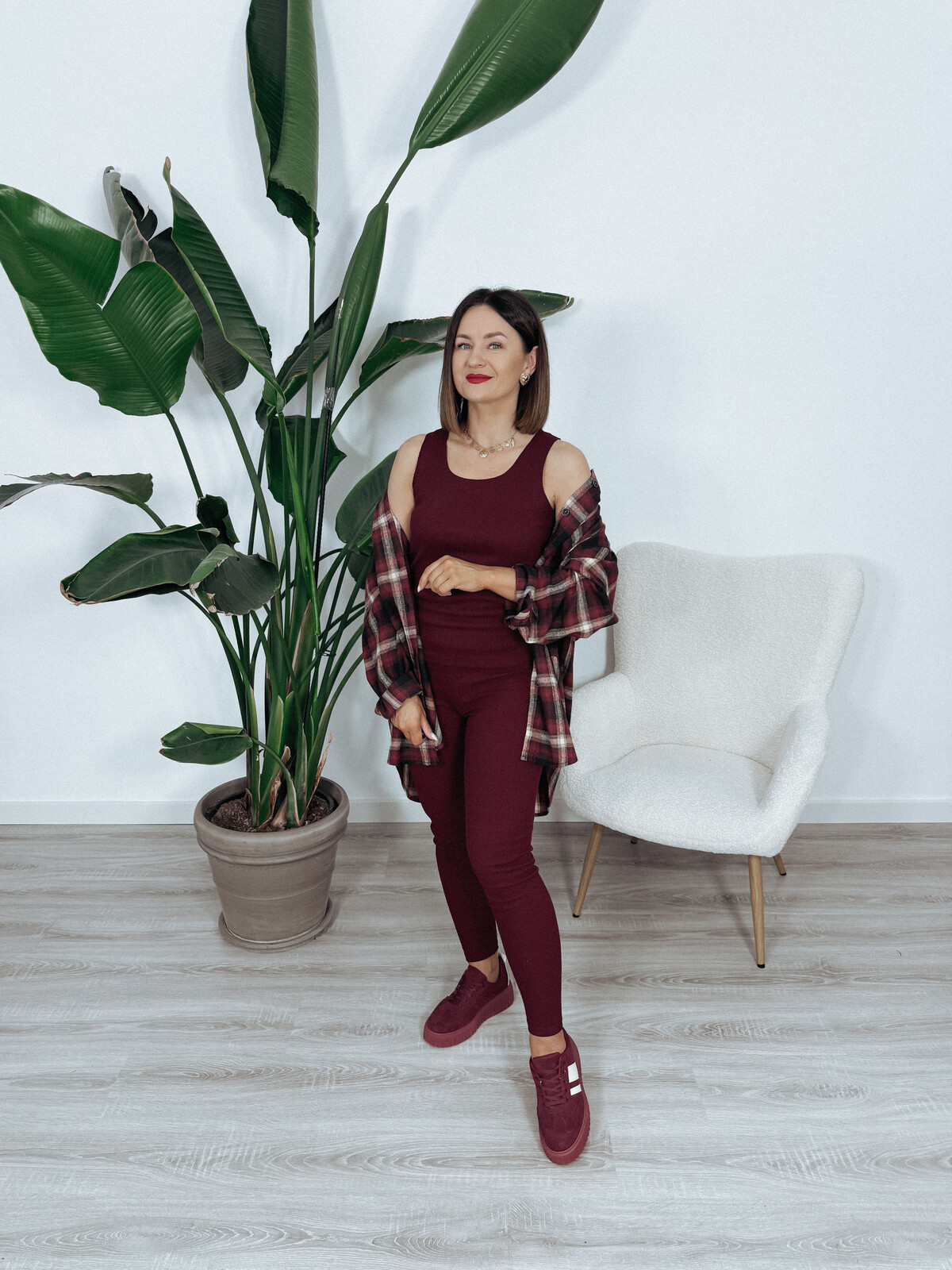 Legginsy z bawełny prążkowanej bordowe TIZO zdjęcie 3