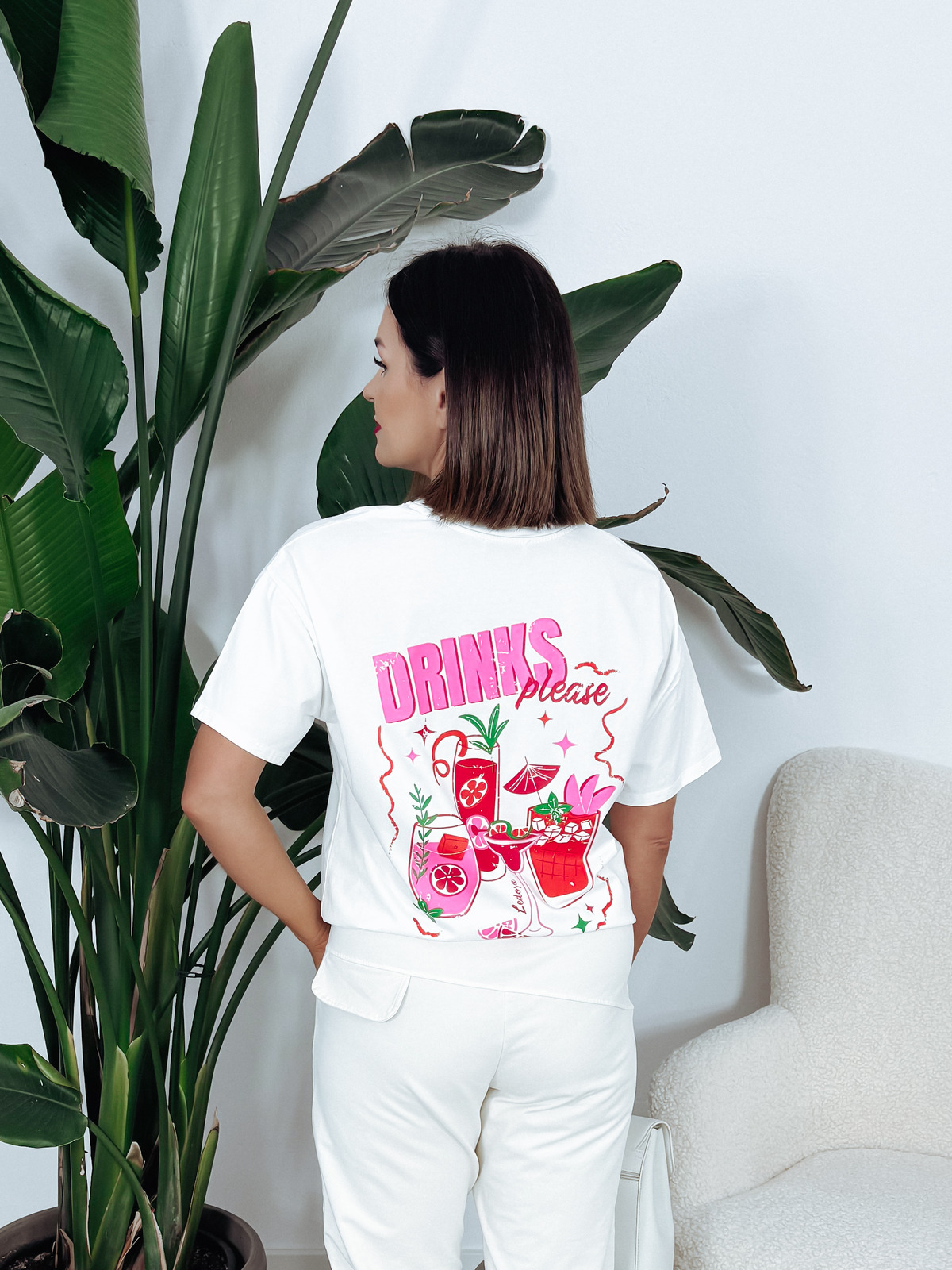 T-shirt z nadrukiem na plecach biały DRINKS zdjęcie 2