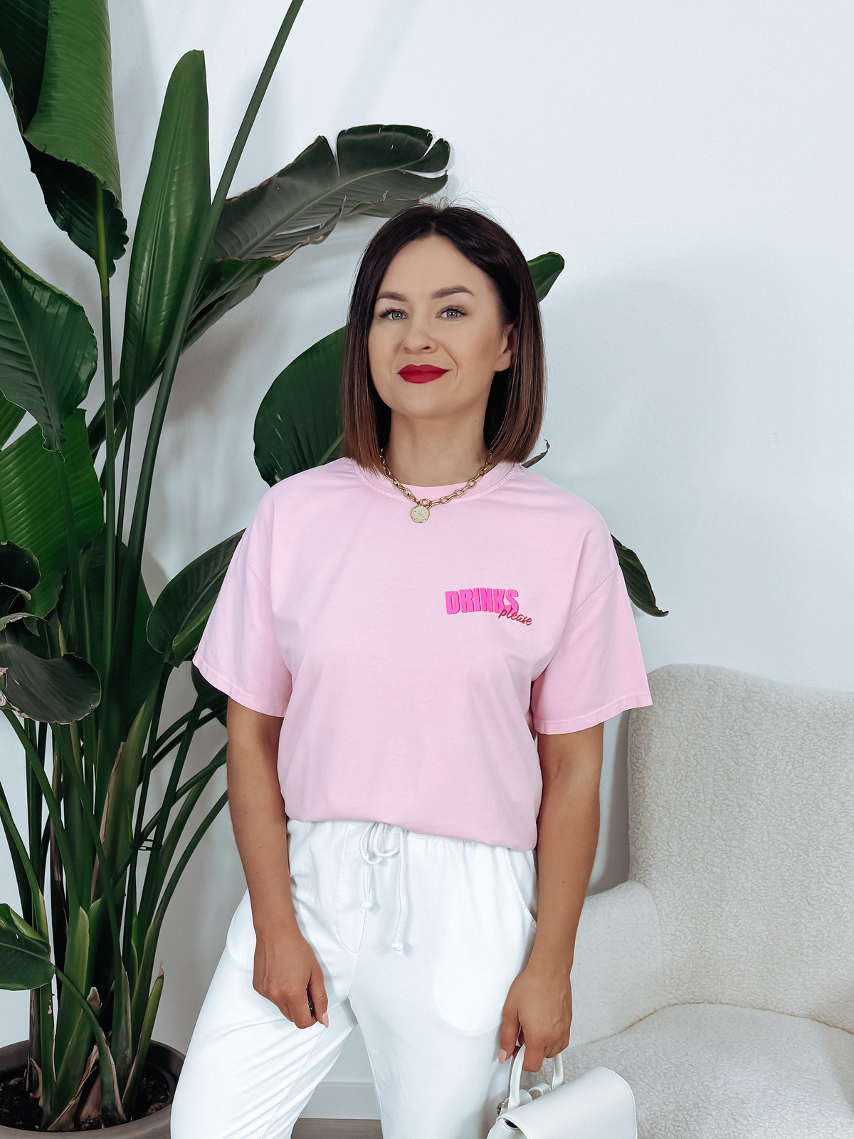 T-shirt z nadrukiem na plecach różowy DRINKS zdjęcie 1