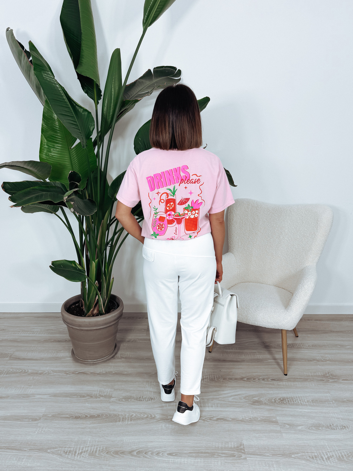 T-shirt z nadrukiem na plecach różowy DRINKS zdjęcie 2