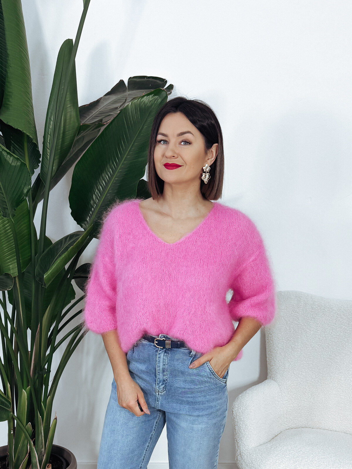 Sweter premium 81% kid moher różowy JENNIFER ♡ zdjęcie 1