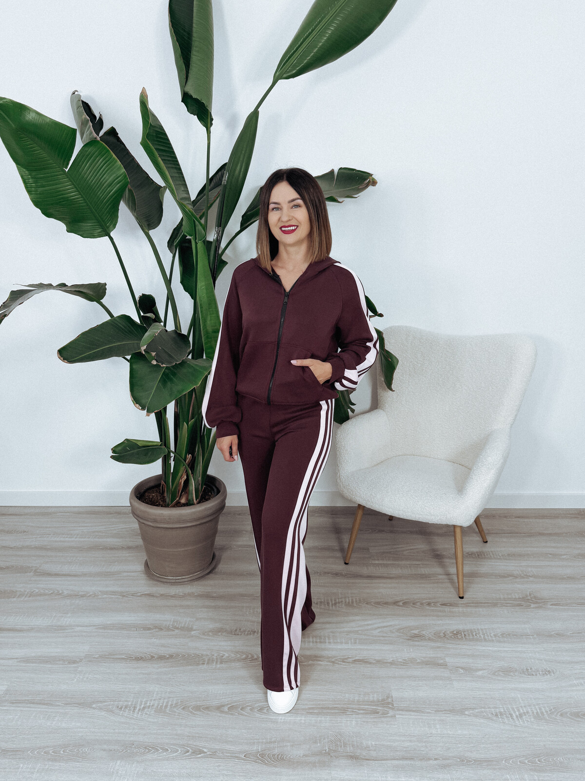 Bluza rozpinana z kapturem - materiał MASEŁKO | bordo HOODY zdjęcie 3
