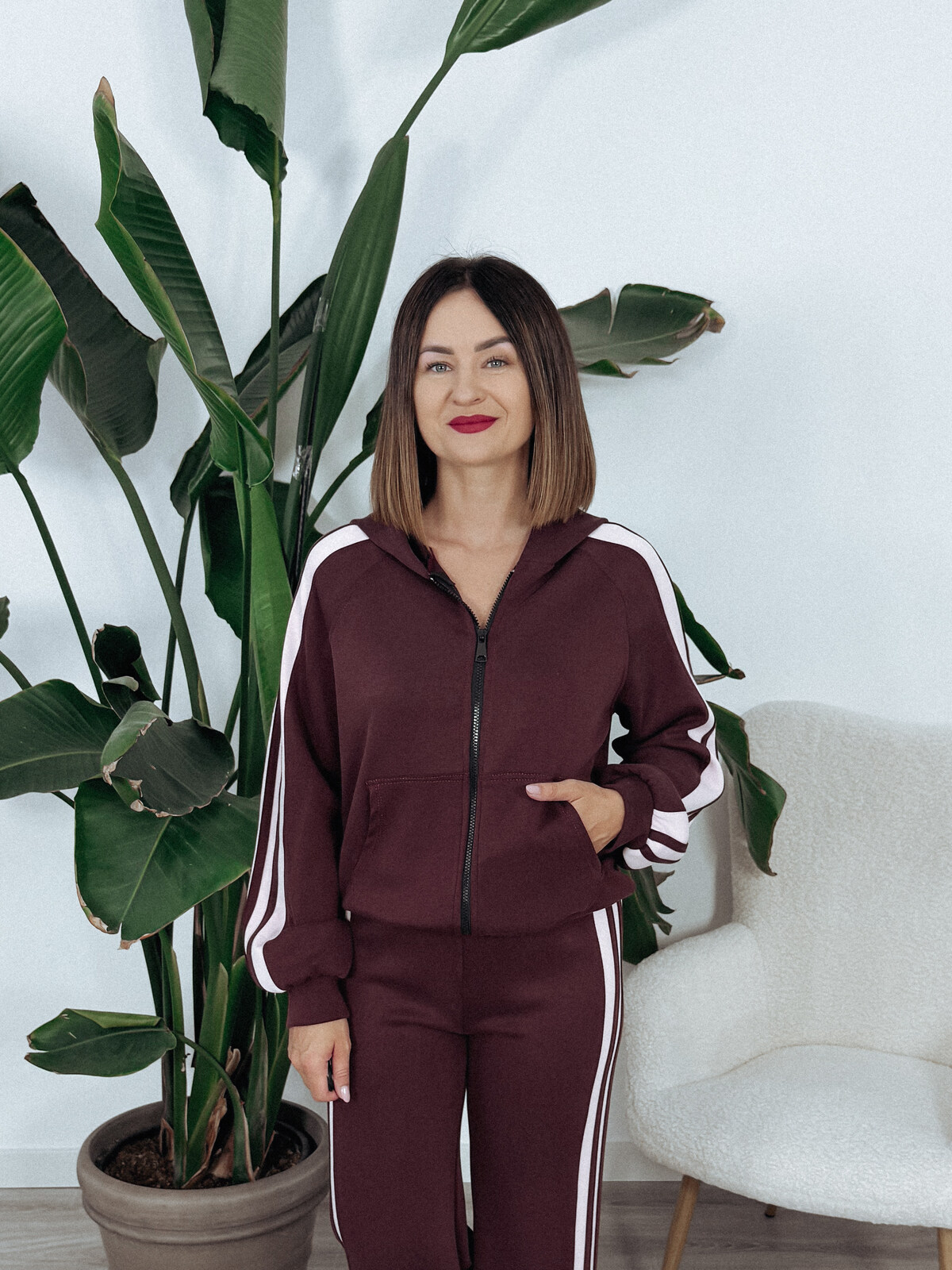 Bluza rozpinana z kapturem - materiał MASEŁKO | bordo HOODY zdjęcie 1