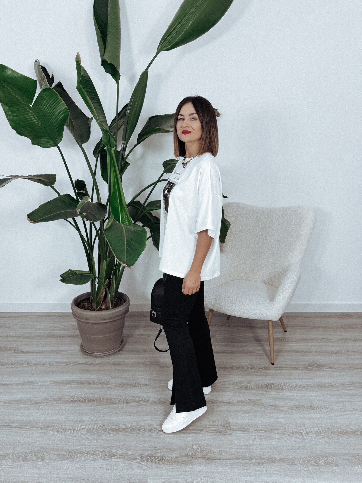 T-shirt oversize z bawełny z nadrukiem złamana biel MONACO zdjęcie 3
