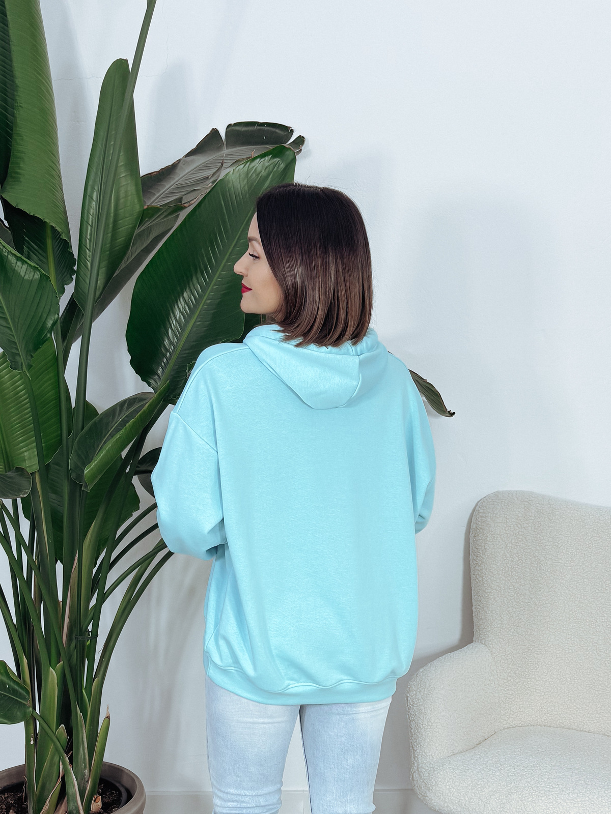 Bluza z kapturem oversize kolorowe troczki błękitna HAPPY ♡ zdjęcie 3