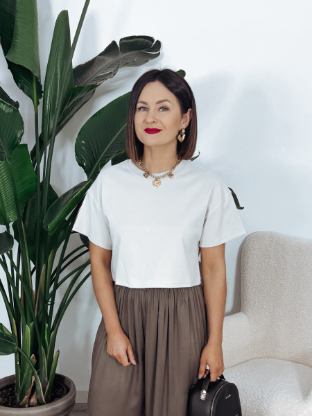 Krótki t-shirt z bawełny beżowy FELIX