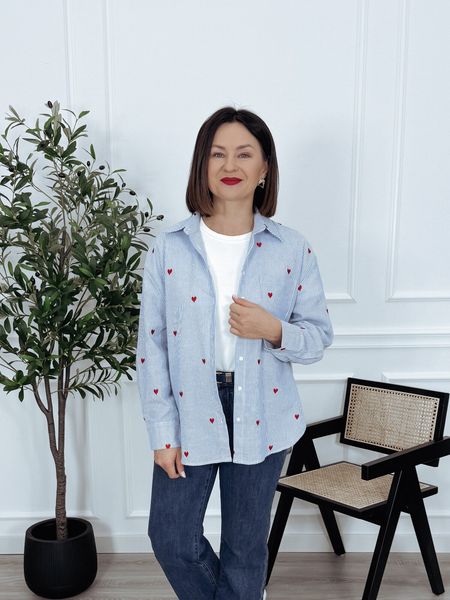 Koszula w paski w haftowane serca | 100% bawełna | niebieska BLOOM