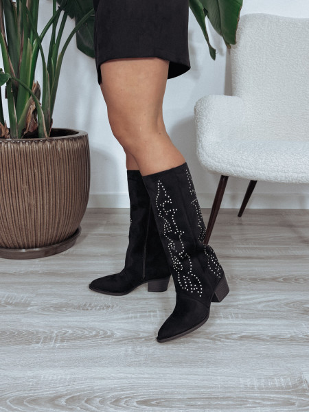 Kowbojki zamszowe czarne z dżetami CORTNEY