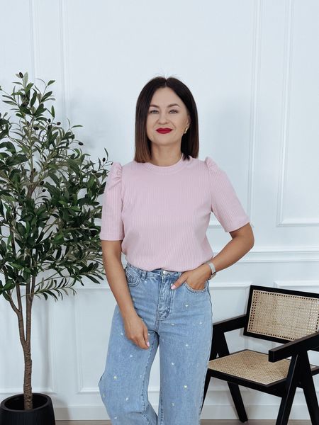 Bluzka basic z bawełny prążek zgaszony róż LAMIA