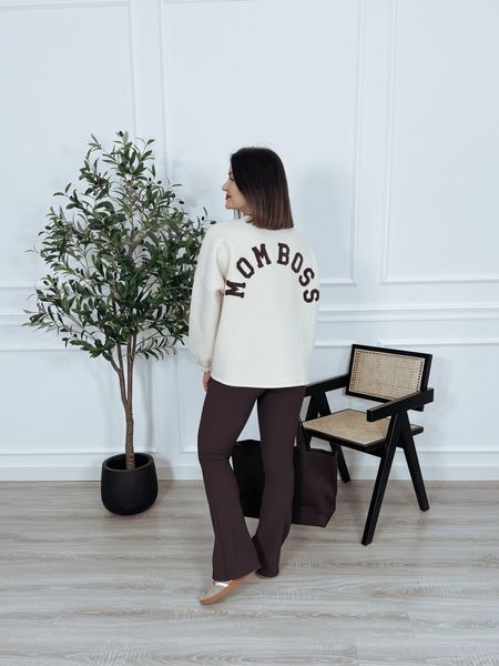 Bluza oversize z bawełny beżowa MOM BOSS