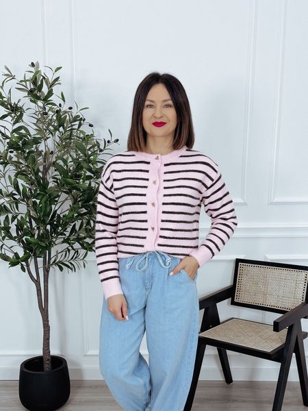 Kardigan w paski | guziki serduszka | różowo-brązowe BENNY