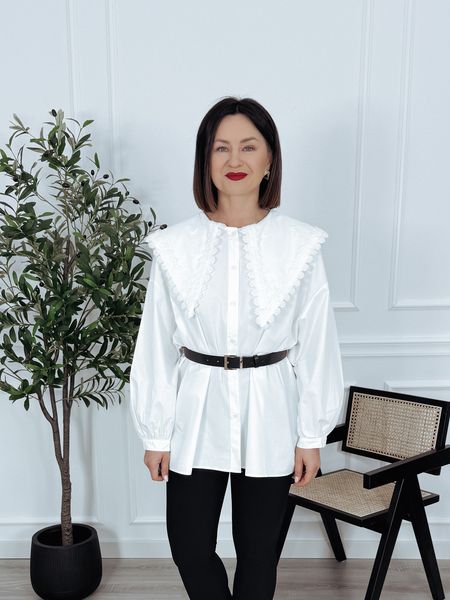 Koszula bawełniana oversize z dużym kołnierzem biała MINELLI