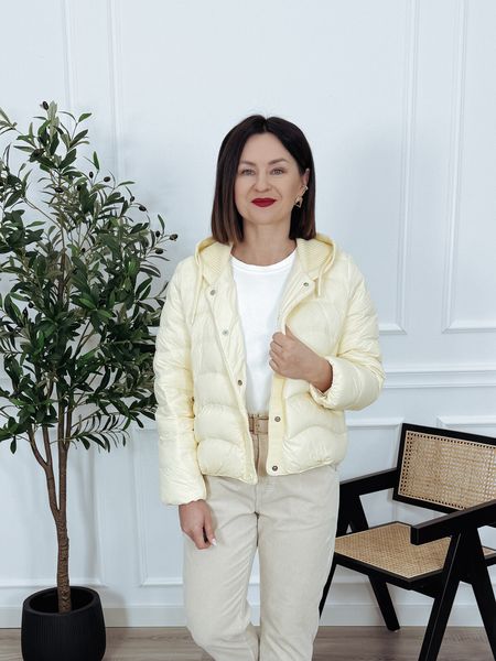 Kurtka puchowa z kapturem i naturalnym puchem masełko SPRING