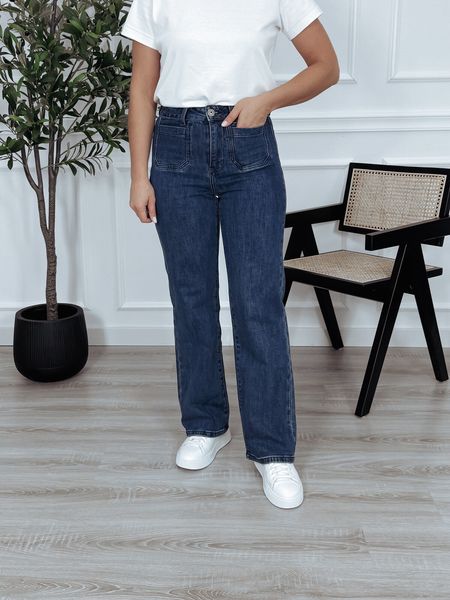 Jeansy wide leg z kieszeniami z przodu granatowe EMILIO