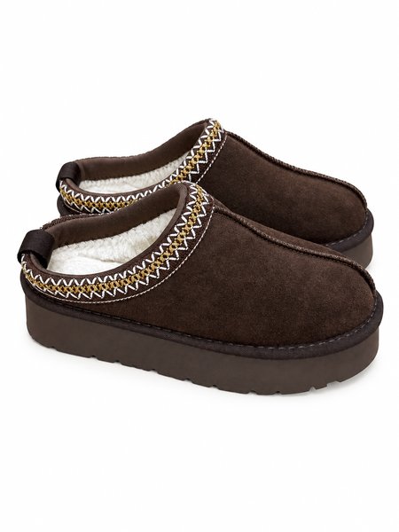 Buty wsuwane skóra naturalna na platformie brązowe TAZZO
