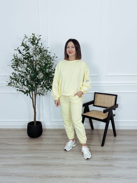 Komplet bawełniany bluza + spodnie pastelowy żółty ARIA