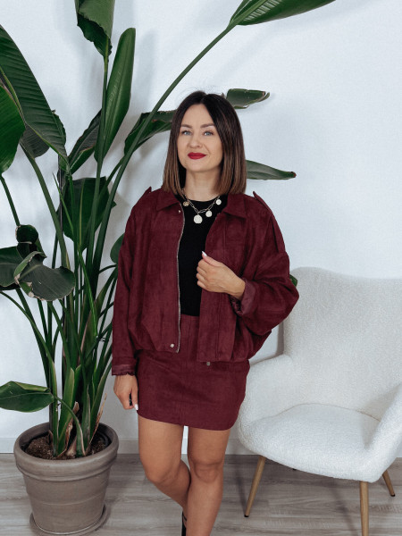 Kurtka oversize z podszewką zamszowa bordo SAVA