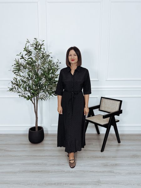 Szmizjerka maxi | jedwab i wiskoza | czarna w mini czerwone gwiazdki WALKY