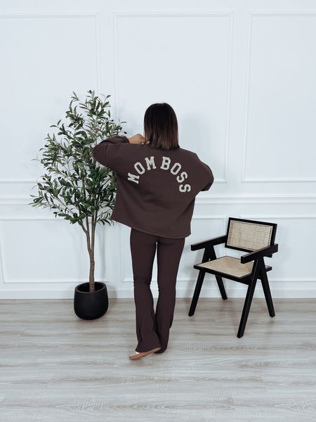 Bluza oversize z bawełny czekoladowa MOM BOSS