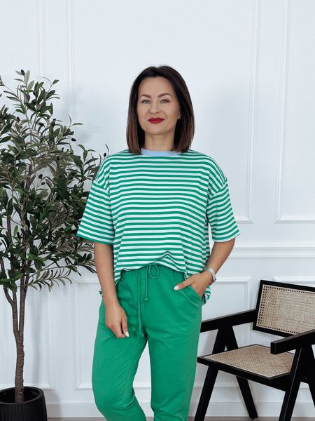 T-shirt w paski oversize błękitno-zielony SOLEIL - PRE ORDER