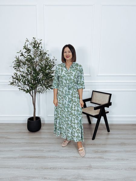 Szmizjerka maxi | jedwab i wiskoza | jasna zieleń w listki WALKY