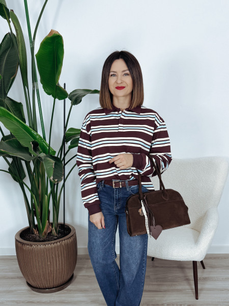 Bluzka bawełniana oversize z kołnierzykiem w paski ROKO