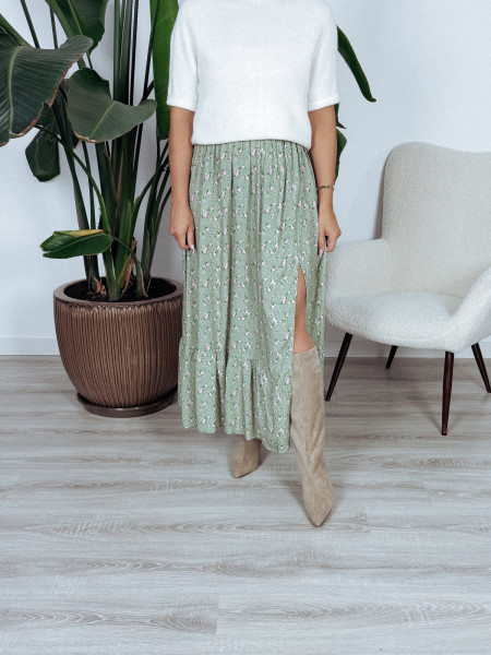 Spódnica z wiskozy oliwkowa w kwiaty VERMES