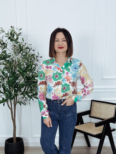 Koszula z jedwabiem bawełną i wiskozą w duże kwiaty DAISY