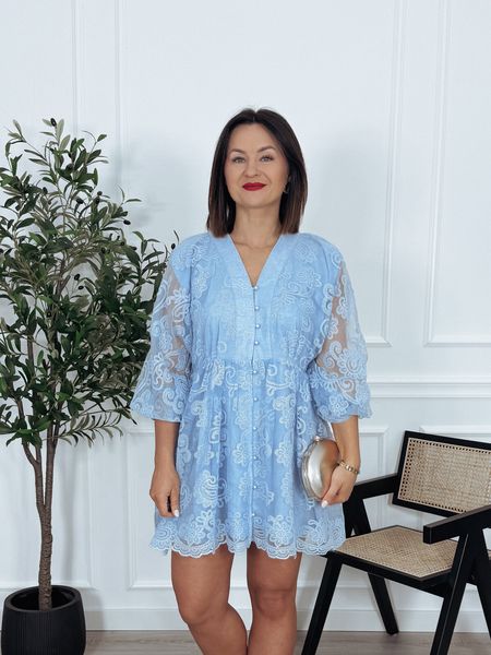 Sukienka krótka premium z wiskozy | koronkowa | niebieska MIA