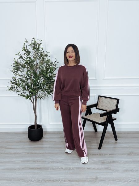 Komplet dresowy materiał MASEŁKO bordo/róż LONGY