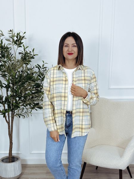 Koszula asymetryczna bawełniana w kratkę żółta NUMIA