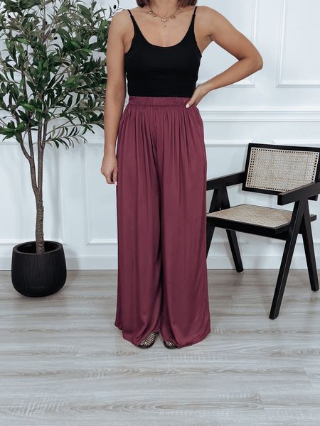 Szerokie spodnie z wiskozy bordo OLIVIA
