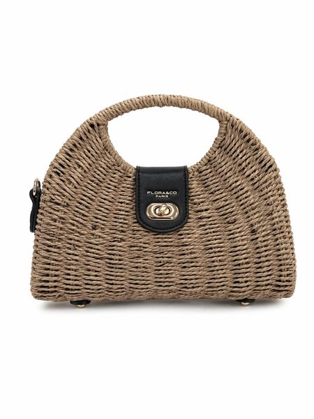 Torebka pleciona usztywniana ciemny beż z czarnymi dodatkami SANDRA