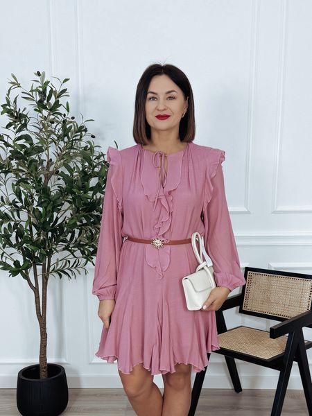 Sukienka z falbankami i paskiem różowa CHARIZA