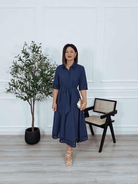 Elegancka szmizjerka premium z bawełny z gipiurą granatowa MARINO - PRE ORDER wysyłka 02-03.04.