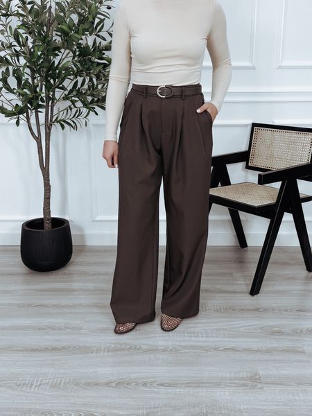 Spodnie materiałowe eleganckie | szeroka, prosta nogawka | brąz BENITO