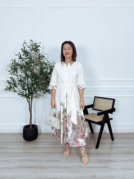 Szmizjerka bawełniana maxi ecru we wzory RAMONA