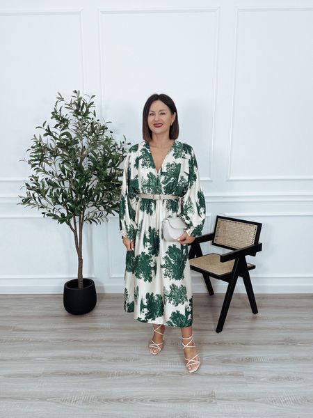 Sukienka maxi | większy standard | wiskoza i jedwab beżowo-zielona ADDY