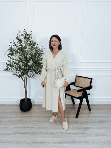 Sukienka z długim rękawem jasny beż LOREN