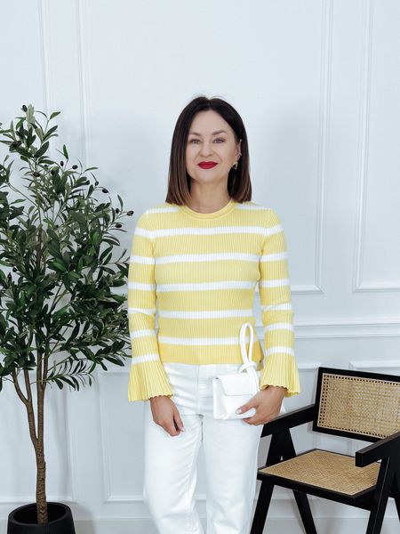 Bluzka w paski z rozszerzanymi rękawami masełko ELSA