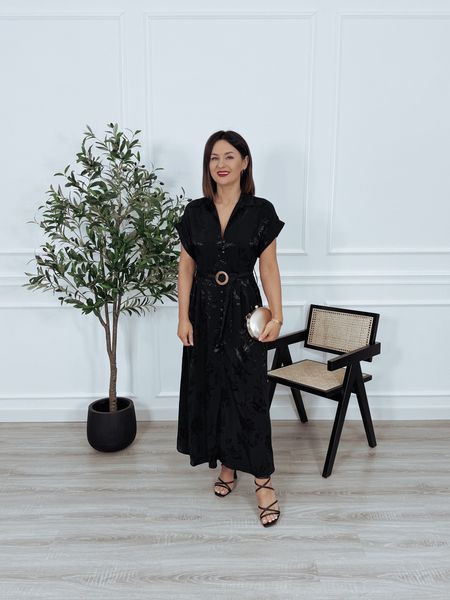 Szmizjerka maxi | 100% wiskoza | czarna w połyskujący haft BETI - PRE ORDER wysyłka 02-03.04.