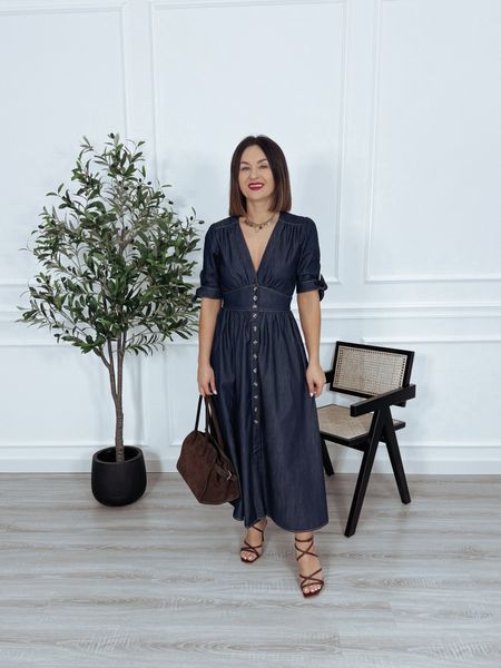 Sukienka maxi z jeansu rozkloszowana granatowa CARMEN