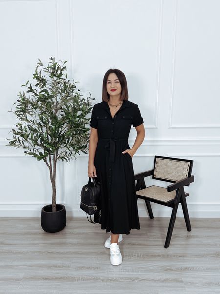 Szmizjerka maxi z krótkim rękawem z rayonu czarna ROLLS