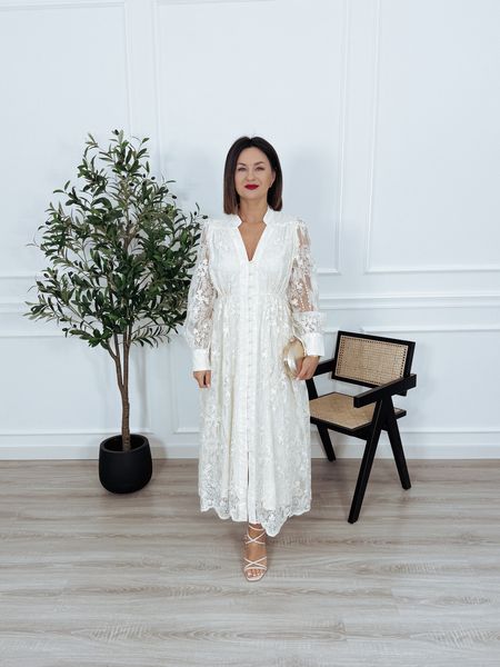 Sukienka maxi haftowana z wiskozy ecru MARIKA