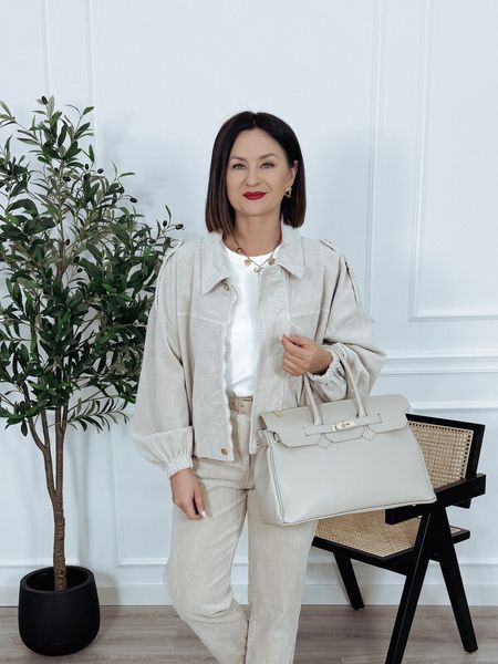 Kurtka oversize sztruksowa beżowa ELENA