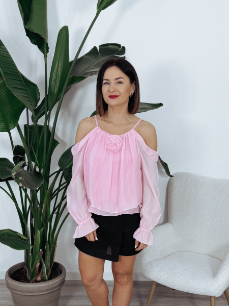 Bluzka z odpinaną broszką różowa LANINA