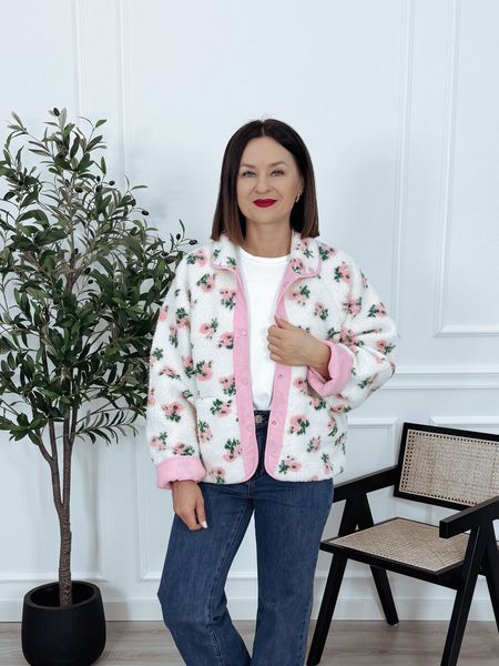 Kurtka dwustronna baranek/różowe kwiaty NICOLE