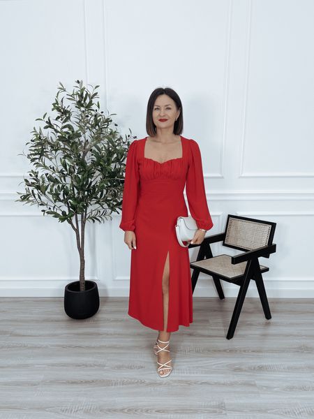 Sukienka midi gładka czerwona AMORE MIO